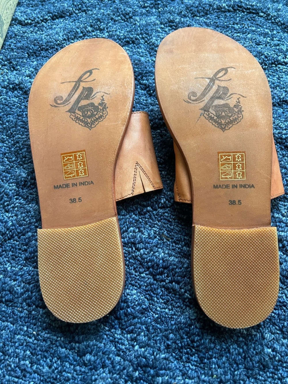 Free People Cognac Leather Slide Mules sandals with Embroidered Strap Size 8 - Picture 5 of 6